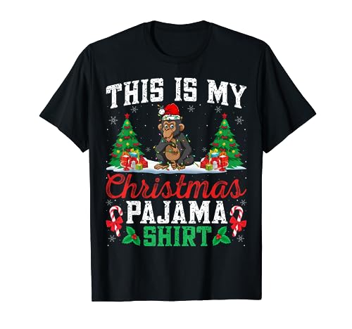 Chimpanzee Christmas Santa Hat Pajama Shirt - Lover Camiseta