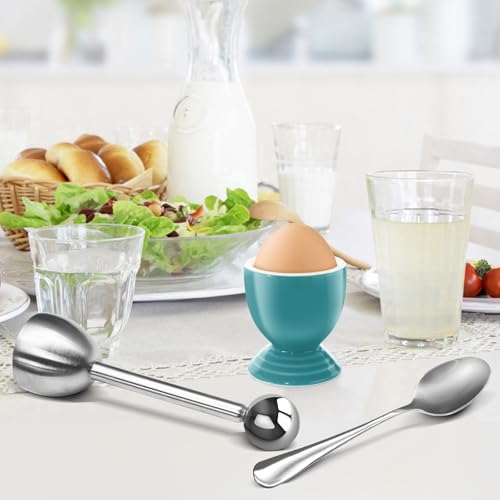 vibedor Colorful Soft Boiled Eggs Cups Set, 2 Ceramic Egg Stands and 1 Stainless Steel Egg Cutter, 2 Perfect Egg Spoons for Kitchen and Breakfast Host(Caribbean)