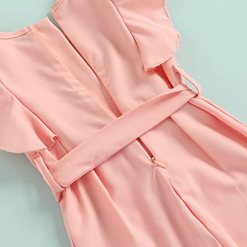 Kids Toddly Baby Girls Ruffled Sleeveless Jumpsuit Romper With Belt Zipper Back Overall Pants Baby Clothes (Pink, 2-3T) #TOP5