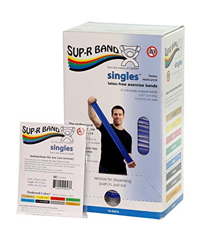 CanDo 10-6374 Sup-R Band, Latex-Free, 5' Singles, 30 Piece Dispenser, Blue