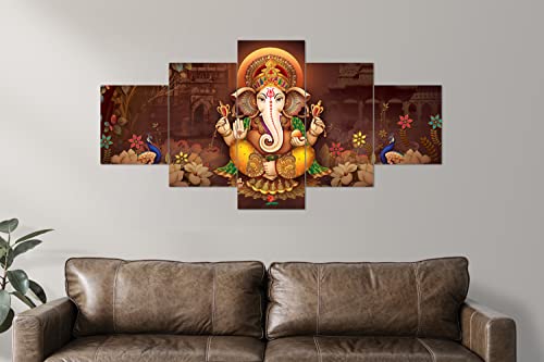 Image of Clasiko Set Of 5 Pcs 3D Wall Painting With Frame; Color - Ganesh Ji With Peacock; Size - 24x50 Inches;