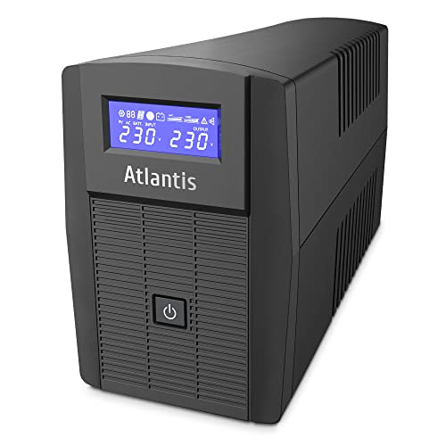 Atlantis A03-HP1003 - Fuente de alimentación ininterrumpida de Onda sinusoidal Pura 800VA 480W Line Interactiva, Pantalla LCD, Puerto USB-HID, 2 Salidas Shuko + Cable de alimentación, 1 batería