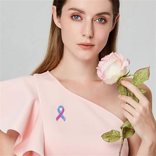 Image of Pink & Blue Ribbon Shaped Enamel Pin Pregnancy Intant Loss Awareness Ribbon Brooch Lapel Pin Metal Badge for Birth Defects Awareness, SIDS Awareness, Male Breast Cancer, Fundraising & Gift Giving
