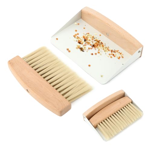 Mini Dustpan and Brush Set,Small Beechwood Dust Pan and Brush Set,Portable Cleaning Broom with Dustpan Combo Set with Natural Sisal