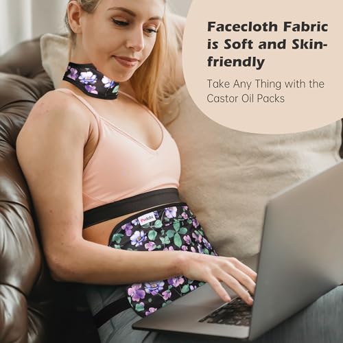 Image of 2 Pack Castor Oil Pack Wrap, Organic Cotton for Liver Detox, Reusable Compress Highly Absorbent Anti Oil Leak, Multiflora Rose (Oil Not Included)