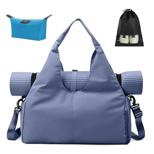 Aucuu - Bolsa de fitness deportiva y yoga con compartimento para zapatos y bolsillo húmedo, gran alfombra para pilates, hombres y mujeres, azul, L, Blau