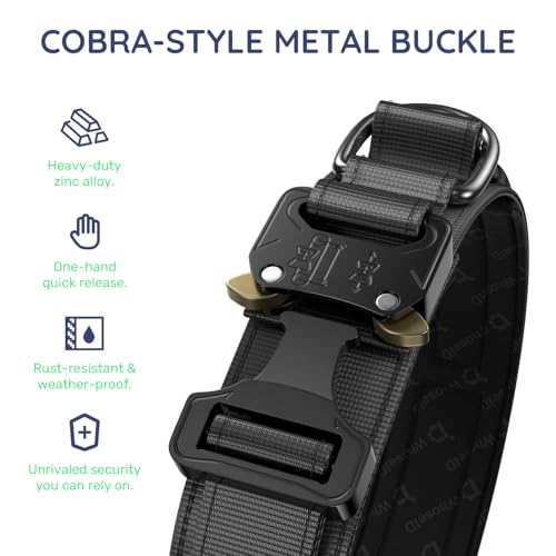 Image of Tactical Dog Collar for Medium Large Dogs, with Leather Control Handle