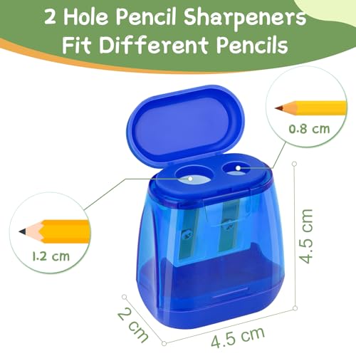 JEFURE Anspitzer 4 Stück, Doppellöcher, Dose, Bleistiftspitzer für Dicke und Dünne Stifte, Schule und Büro in 4 Farben