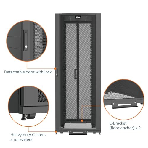 Image of Tecmojo 45U Server Rack Cabinet - PRE-Assembled 30inch Width 48inch Depth IT Network Equipment Cabinet Rack Enclosure with Casters - 3000lbs Weight Capacity,Black