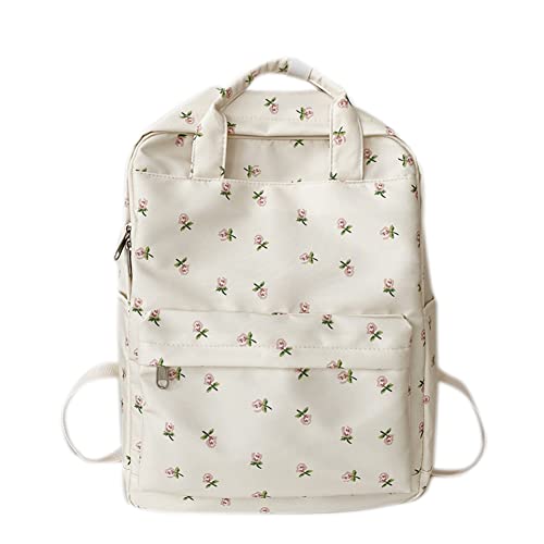 Kawaii Backpack Floral Aesthetic Backpack for Women Carry On Backpack Large Capacity Canvas Backpack for Causal Travel