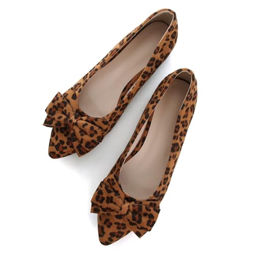 Image of SAILING LU Womens Bowknot Ballet Flats Pointy Toe Suede