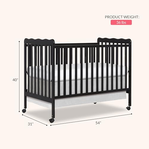 Dream On Me Carson Classic 3-in-1 Convertible Full-Size Baby Crib in Black, GreenGuard Gold & JPMA, 4 Mattress Heights, Converts to Day & Toddler Bed, Locking Wheels, Classic Nursery Design3