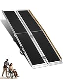 MOTORHOT 6FT Wheelchair Ramp, 28.3' W Non-Skid Traction Folding Aluminum Scooter Mobility Handicap Ramp Home Steps,600lbs Capacity Portable Ramp with Handle, Black