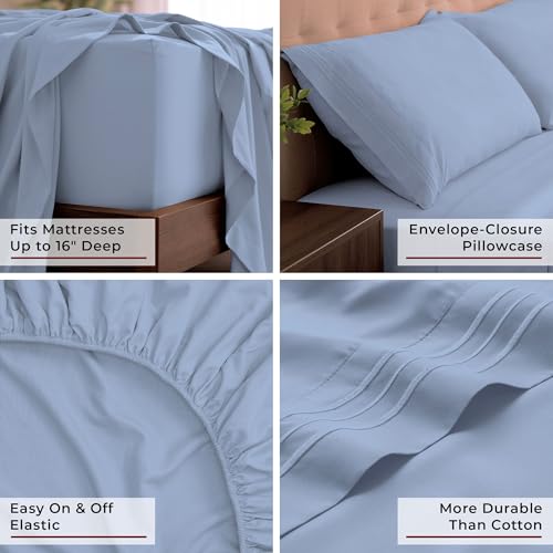Image of Mellanni King Sheets Set - 4 PC Iconic Collection Bedding | Hotel Luxury, Extra Soft, Cooling Bed Sheets - Wrinkle, Fade, Stain Resistant (King, Sky Blue)