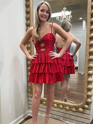 Zeeyecie Sparkly Beads Tiered A-Line Homecoming Dresses Short Prom Dresses for Teens Sequins Cut Out Mini Cocktail Dress2