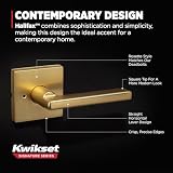 Kwikset Halifax Klamka do drzwi wewnętrznych z zamkiem, klamka do drzwi do łazienki i sypialni, satynowy mosiądz, odwracalna, bezkluczykowa, z ochroną przed mikrobami