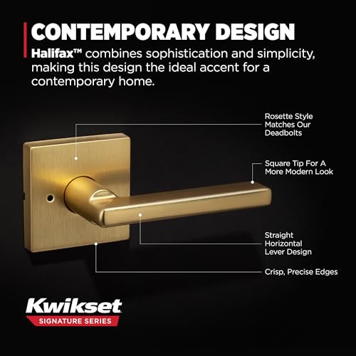 Kwikset Halifax Interior Privacy Door Handle with Lock, Door Lever for Bathroom and Bedroom, Satin Brass Reversible Keyless Push Button Lock Door Lever, with Microban Protection by Kwikset - Image 3