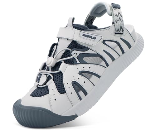 KuaiLu Womens Orthopedic Closed Toe Walking Sandals with Comfort Arch Support Breathable Beach Travel Hiking Sandles Sport Recovery Cushion Plantar Fasciitis Fisherman Water Sandal Grey Size 9