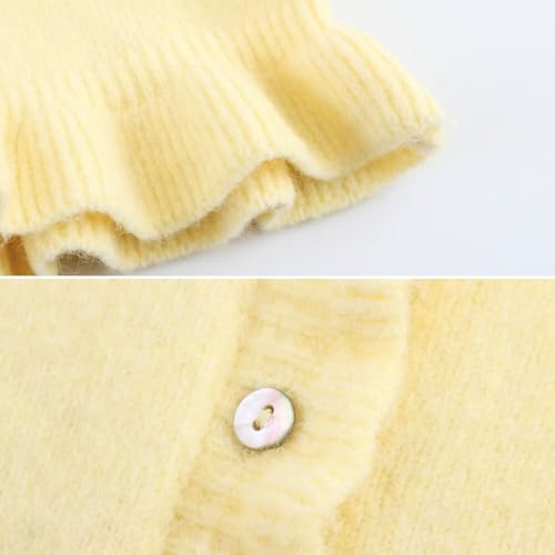 Image of FindThy Women's Cropped Cardigan Sweater Trendy Crewneck Ruffle Long Sleeve Button Down Knitwear Tops