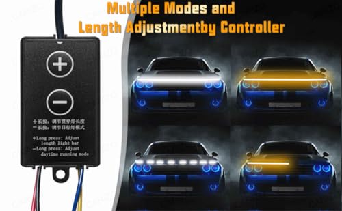 Image of CARIZO 71 Inch LED Hood Light Strip White Amber Dynamic Car LED Hood Strip Lights with Fuse Protection Turn Signal DRL Strip Compatible with Tata Punch (2021-2023)