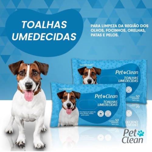 Toalhas Umedecida Pet Clean com Aloe Vera para Higiene e Limpeza de Cães e Gatos, Pacote com 50 Unid