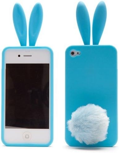 Cute Rabbit Silicone Bunny Case For iPhone 4S with Furry Tail - Blue (Tail is a Stander, not attached on the case)