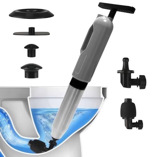 Demiwise High Pressure Toilet Plunger, Multi-Purpose Household Heavy Duty Toilet Auger with 6 Heads, 8 Bar Plungers for Bathrooms, Floors, Showers and More, Grey. by Demiwise - Used condition - US$15.34