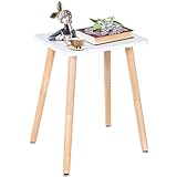 Yawinhe Mesa Auxiliar,Mesita de Noche de Estilo Moderno,40x30x52cm Mesa de Sofá de Madera,,para Dormitorio, Sala de Estar, balcón, Montaje Simple,Blanco+Naturaleza