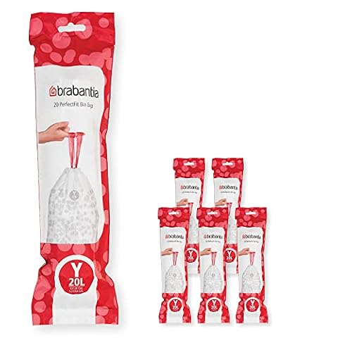 Brabantia 138300 PerfectFit wkłady do pojemników wielopak (rozmiar Y/20 litrów) grube plastikowe worki na śmieci z uchwytami ze sznurkiem (120 torebek), białe