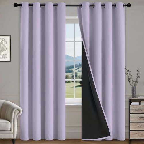 Image of COSVIYA 100% Lilac Blackout Curtains for Living Room 96 Inches Length | Room Darkening Light Blocking Drapes for Bedroom, Grommet Thermal Insulated Window Panels with Black Liner, W52xL96,2 Panels