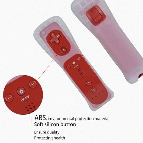 MOVHEIYL Ersatz fernbedienung für Wii und Wii U, integriertes 2-in-1 Motion Plus mit Silikonhülle und Nunchuck (Rot)