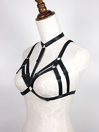 Jelinda Womens Sexy Cupless Harness Halter Strappy Body Caged Bra, Black, One Size - Image 2