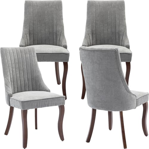 Mid Century Modern Dining Chairs Set of 4, Gray Fabric