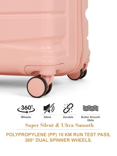 Image of Teakwood MA Trolley Bag, Hard with Zipper Closure, Adjustable Push Button & Cross Side Strap, Number Lock System 360 Degree (Rose, Set of 3)