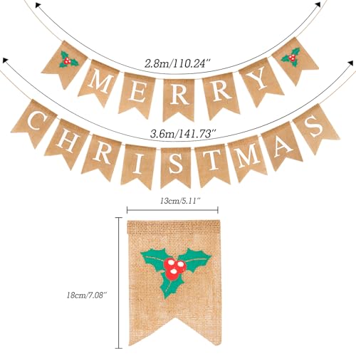 G2PLUS Merry Christmas Burlap Bunting Banner, 4.8M Banner with Holly Leaves - Image 2