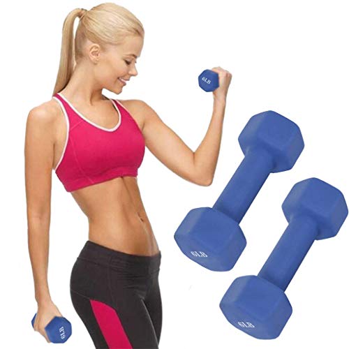 Fiveshops Fitness Dumbbell Set Of 2, Blue Neoprene Coated Strength Building Weight Loss Portable Weights For Home Gym Hand Weight 6/8/10/12/15 Pound (6 Pound) #TOP1