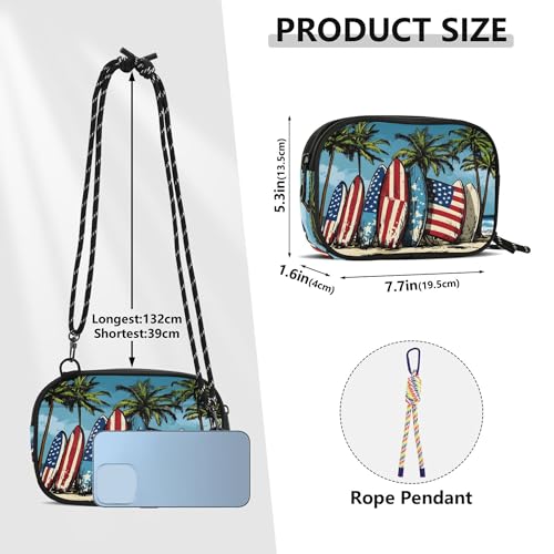 Surfboards Adjustable Strap Crossbody Bag for Women,Multi-Pocket Phone Purse with Zipper,Compact Shoulder Bag (7.7 Inch)3