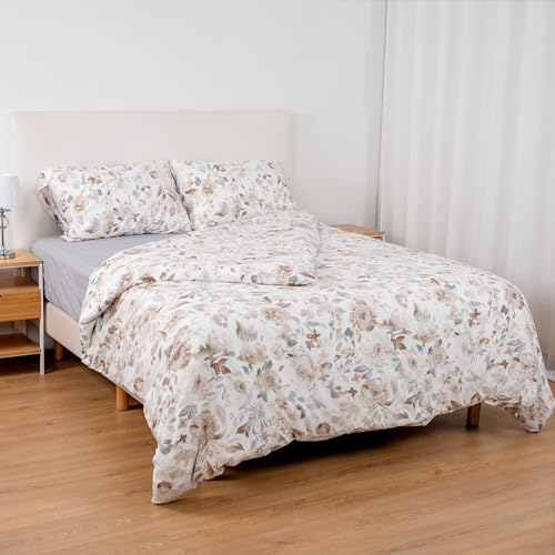 Etrexonline Juego de Funda Nórdica 3 Piezas Cama 90 Microfibra Extra Suave Transpirable - 1 Funda Edredón 150x220 cm, 1 Bajera 90x200+30 cm y 1 Funda Almohada 50x110 cm (Floral Arena)