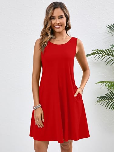 Image of Heymoments Women's Summer Sleeveless Crewneck Dresses Casual Loose Fitted Tank Sundress with Pockets