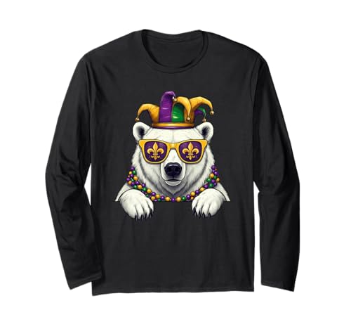 Funny Polar Bear Mardi Gras Festival Carnival Womens Mens Long Sleeve T-Shirt