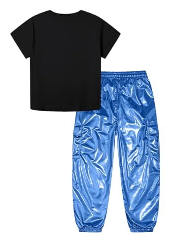 SANGTREE 2 Piece Clothes Set For Girls,Cute Short Sleeve Printed Tops and Cargo Jogger Pants Summer Clothes Set，4T-14Years2