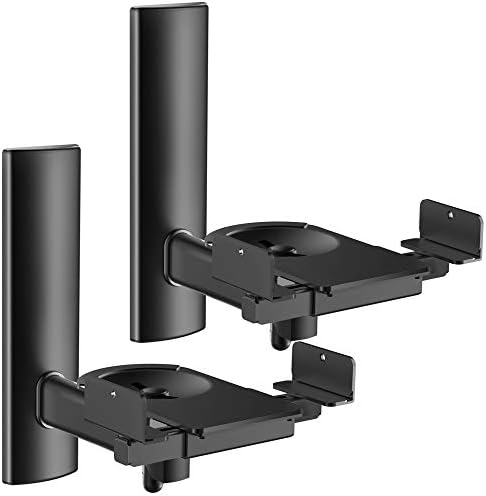 FDM Universal Speaker Wall Mount One Pair of Side Clamping Bookshelf Speaker Mount Bracket with Swivel and Tilt for Sound Speakers (Black)