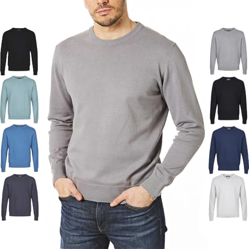 Castle Point CSPKNT003 Men's Cotton Jumper Pullover Sweater, Crew Neck, Grey, L