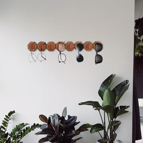 NQEUEPN Sonnenbrillen Organizer, Holz Sonnenbrillenhalter Organizer 8 Hängeringe Sonnenbrillenhalter wandmontierter Brillenhalter Sonnenbrillen Präsentationsständer für Zuhause Büro Dekoration