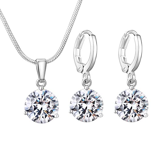 Schmuckset Damen,Sterling Silber Schmuck Sets für Frauen, Halskette Ohrringe Set Teardrop Kristall Braut Halskette und Ohrring Set für Hochzeitsschmucksets Cover