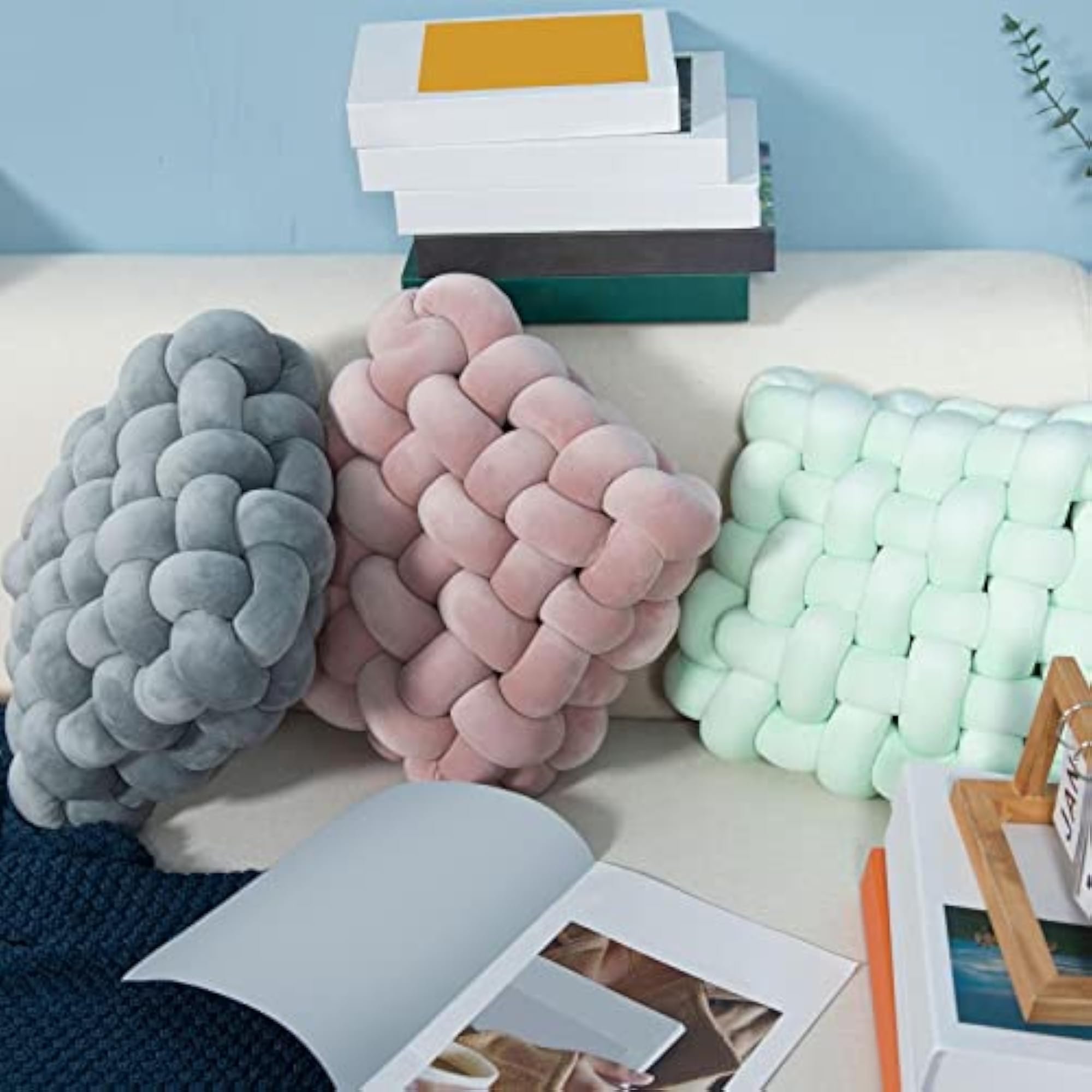 Knot Pillow for Desktop, Soft Decorative Throw Cushion Light Gray