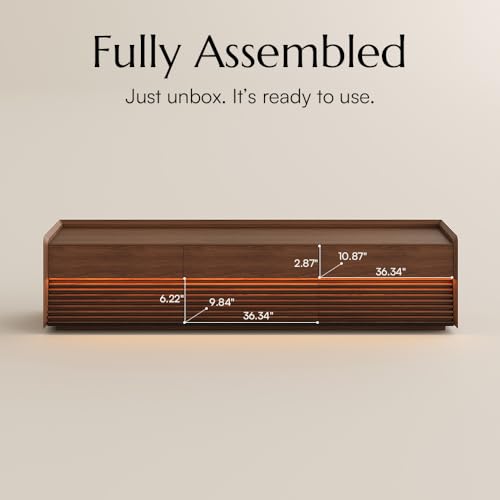 Image of POVISON Fully-Assembled Mid Century Modern TV Stand, 78.74 inch Wood Media Console with Adjustable LED Light, Entertainment Center with Storage for Living Room