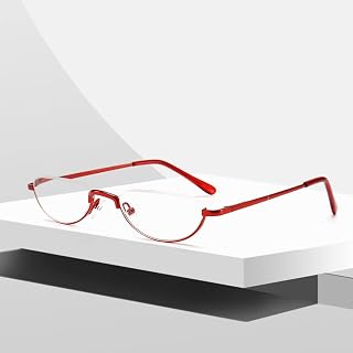 Metal Half Moon Reading Glass Frame Half-Rim Readers for Men Women Lightweight Fashion Eyewear 1 Pack (Color : Red, Size : 2)