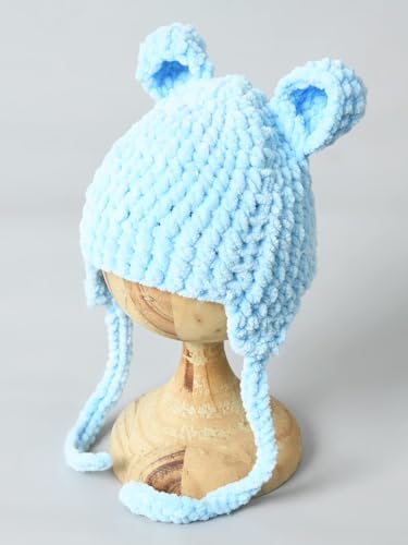 Image of Handmade Knitted Self Design Woolen Beanie Cap for Kids - White & Red 6-12 M | Winter Cap for Baby | FUNCAP56-6-12 M