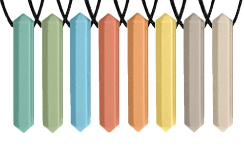 Image of Pencil Sensory Necklace 8 Pieces - Best for Kids or Adults That Like Biting or Have Autism - Perfectly Textured Silicone Chew Toys - Chewing Pendant for Boys & Girls - Chew Necklaces